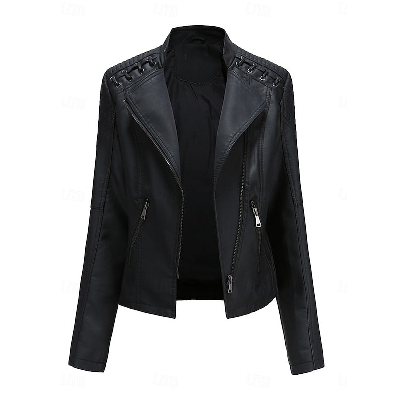 Bikerjacke Damen mit tailliertem Schnitt und Ziernähten - 1 - Jasminaboutique.com