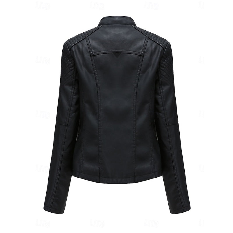 Bikerjacke Damen mit tailliertem Schnitt und Ziernähten - 2 - Jasminaboutique.com