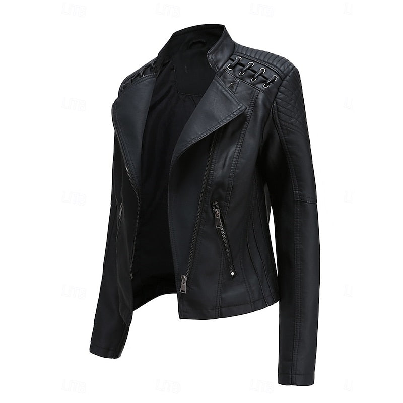 Bikerjacke Damen mit tailliertem Schnitt und Ziernähten - 3 - Jasminaboutique.com