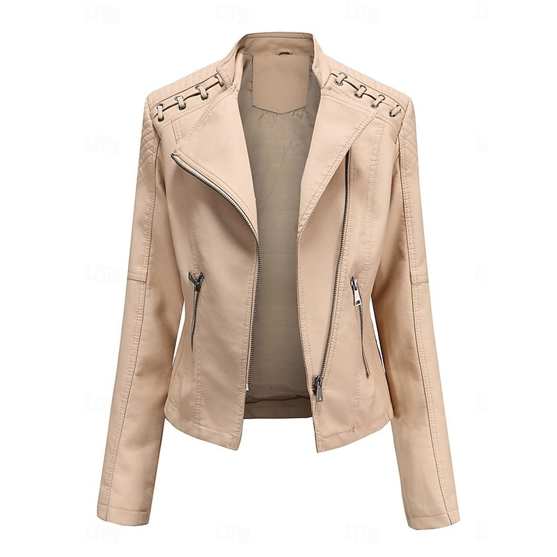 Bikerjacke Damen mit tailliertem Schnitt und Ziernähten - 10 - Jasminaboutique.com