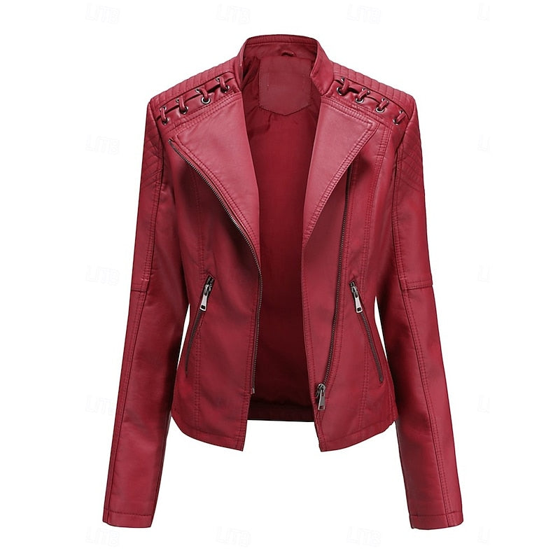 Bikerjacke Damen mit tailliertem Schnitt und Ziernähten - 11 - Jasminaboutique.com