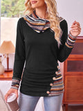 Pullover Damen mit Kapuze und Knöpfen, Langarm, Schwarz - 2 - Jasminaboutique.com