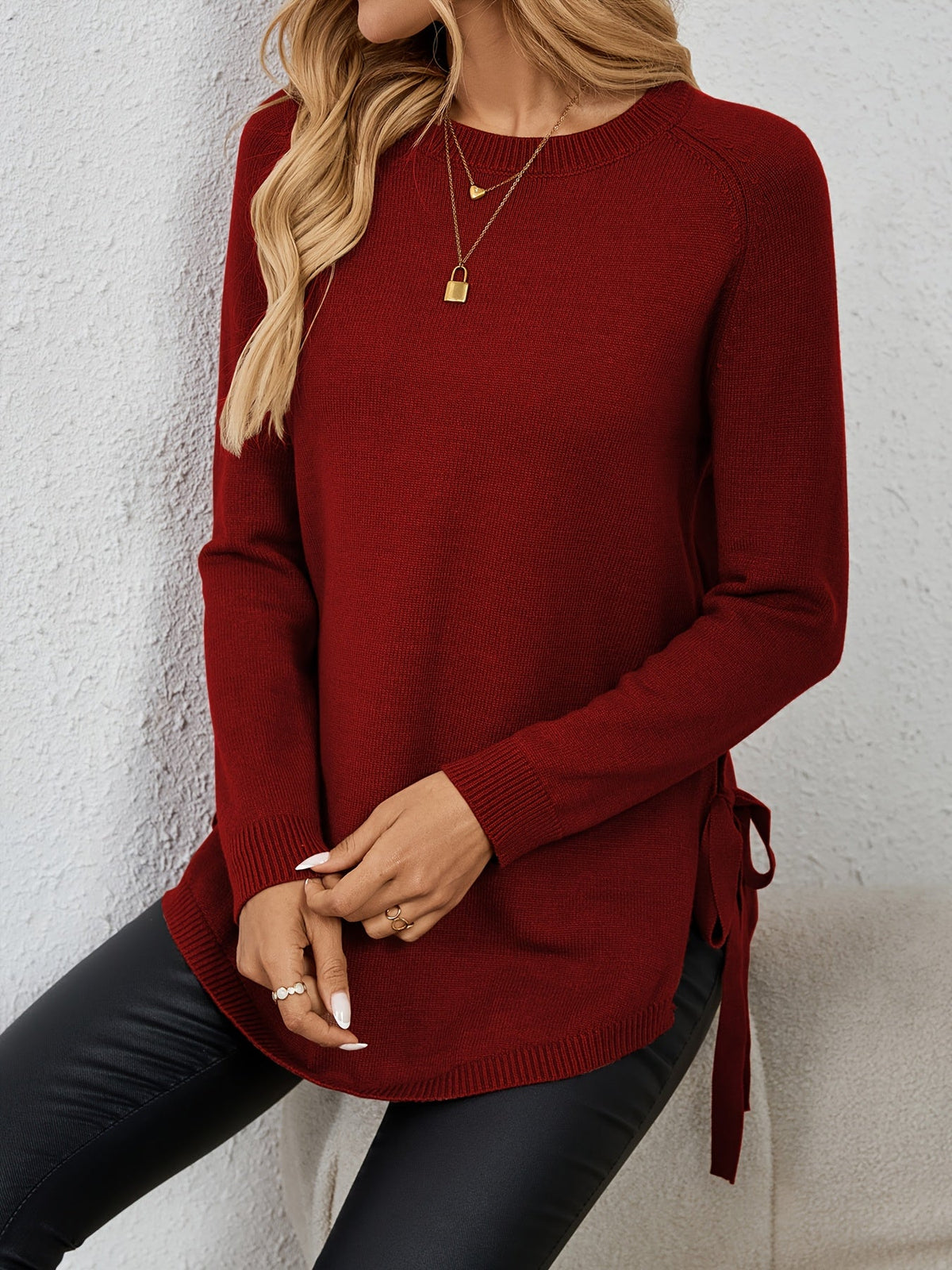 Pullover Damen mit Langarm und seitlichen Schlitzen - 4 - Jasminaboutique.com