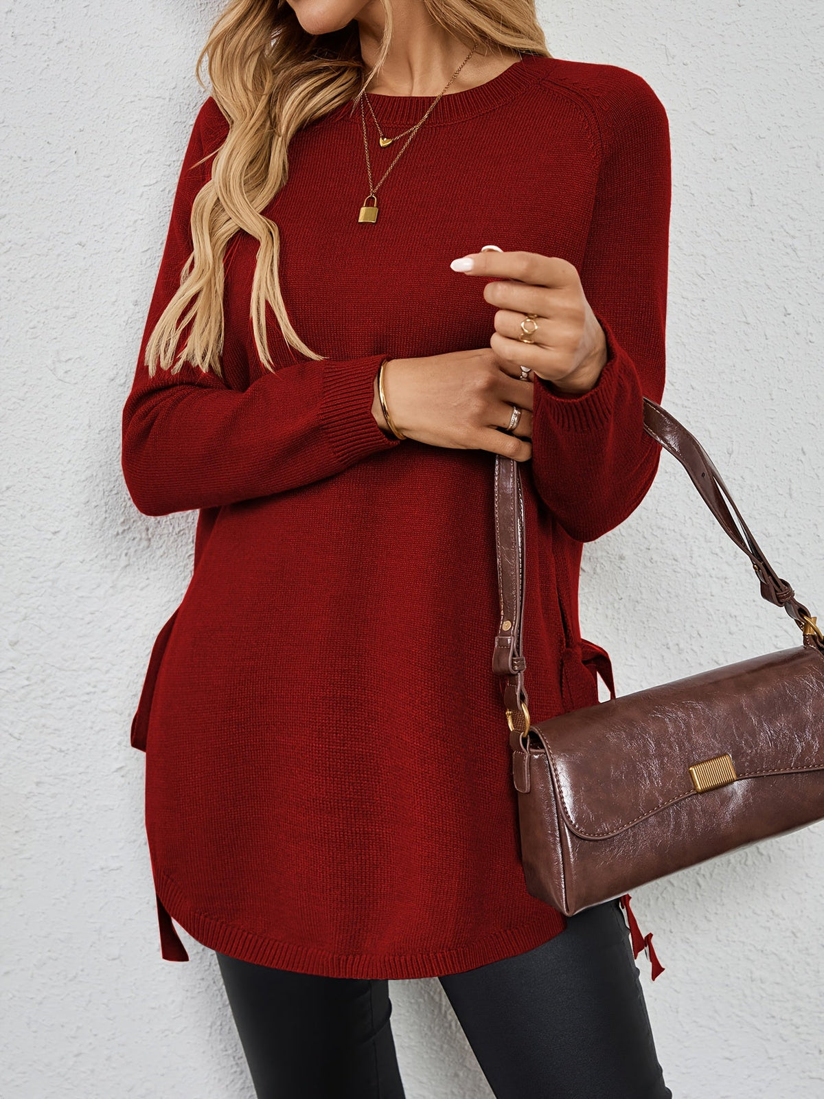 Pullover Damen mit Langarm und seitlichen Schlitzen - 6 - Jasminaboutique.com