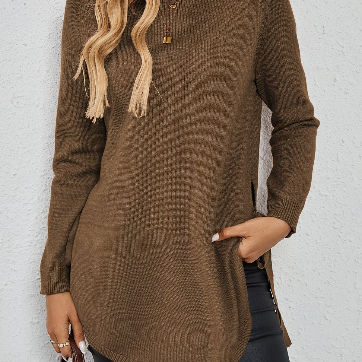 Pullover Damen mit Langarm und seitlichen Schlitzen - 11 - Jasminaboutique.com
