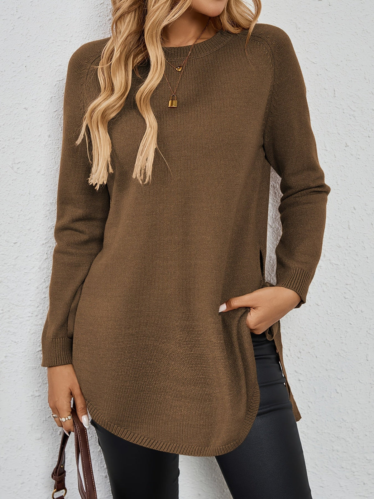 Pullover Damen mit Langarm und seitlichen Schlitzen - 13 - Jasminaboutique.com