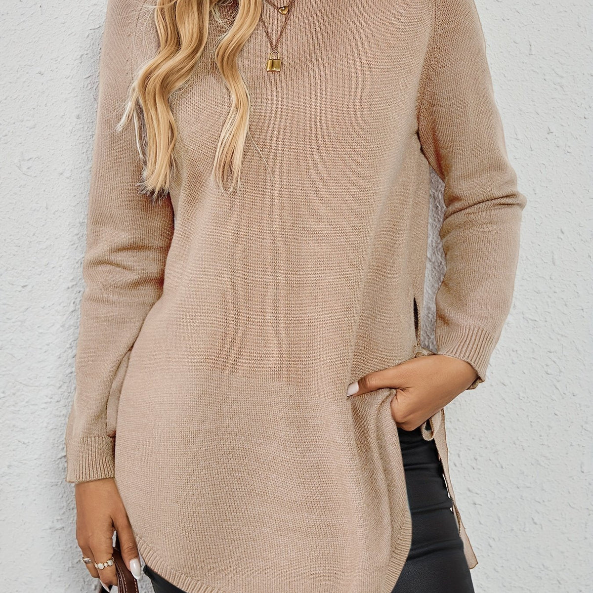 Pullover Damen mit Langarm und seitlichen Schlitzen - 15 - Jasminaboutique.com