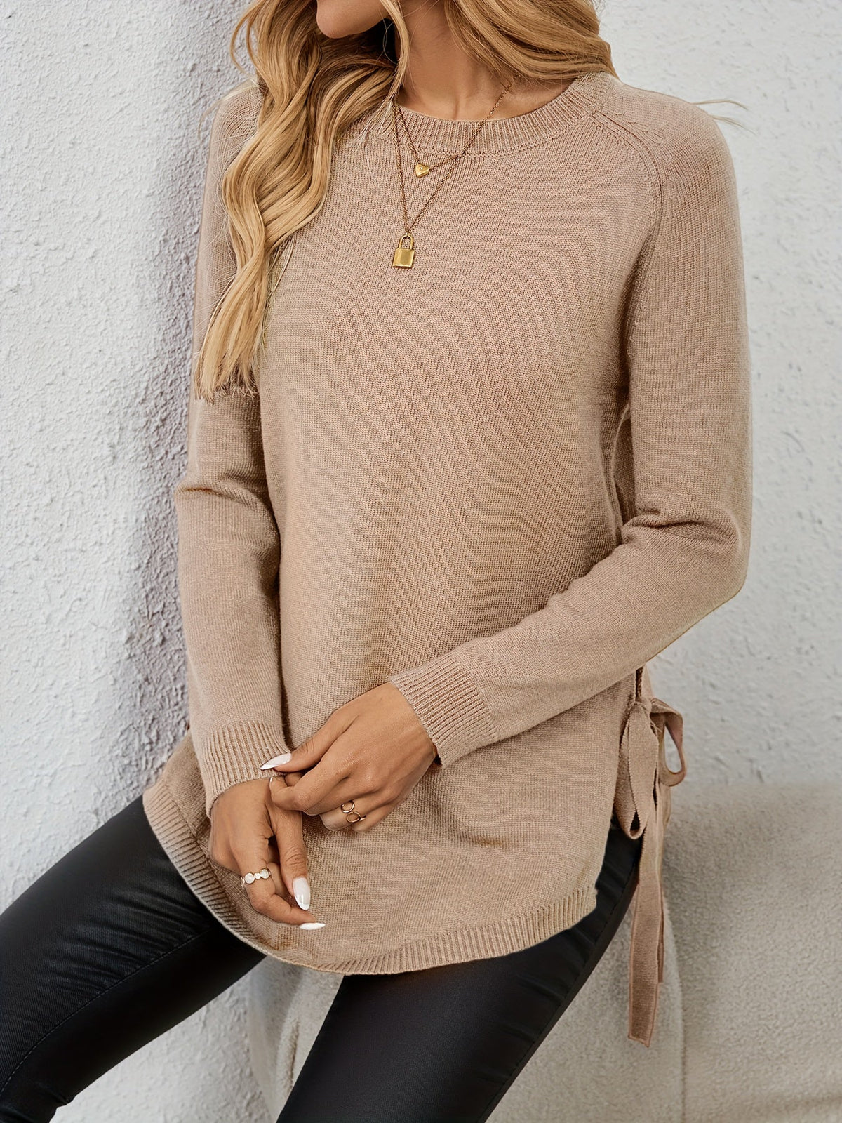 Pullover Damen mit Langarm und seitlichen Schlitzen - 18 - Jasminaboutique.com
