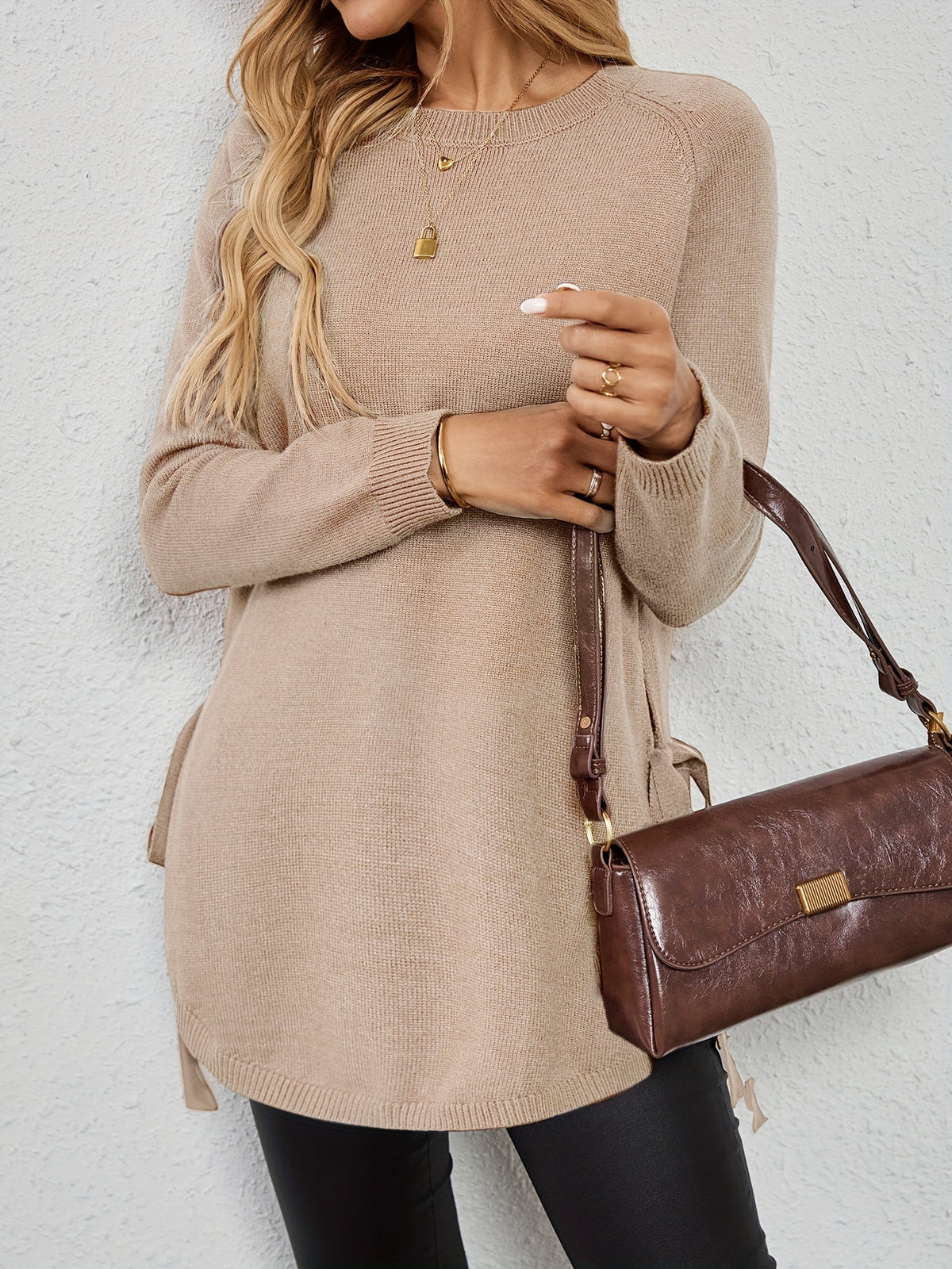 Pullover Damen mit Langarm und seitlichen Schlitzen - 20 - Jasminaboutique.com