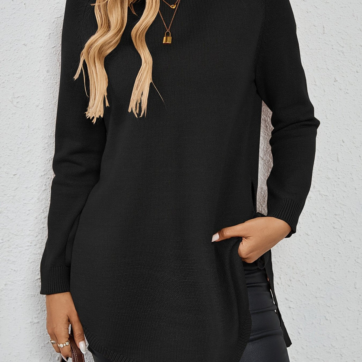Pullover Damen mit Langarm und seitlichen Schlitzen - 23 - Jasminaboutique.com