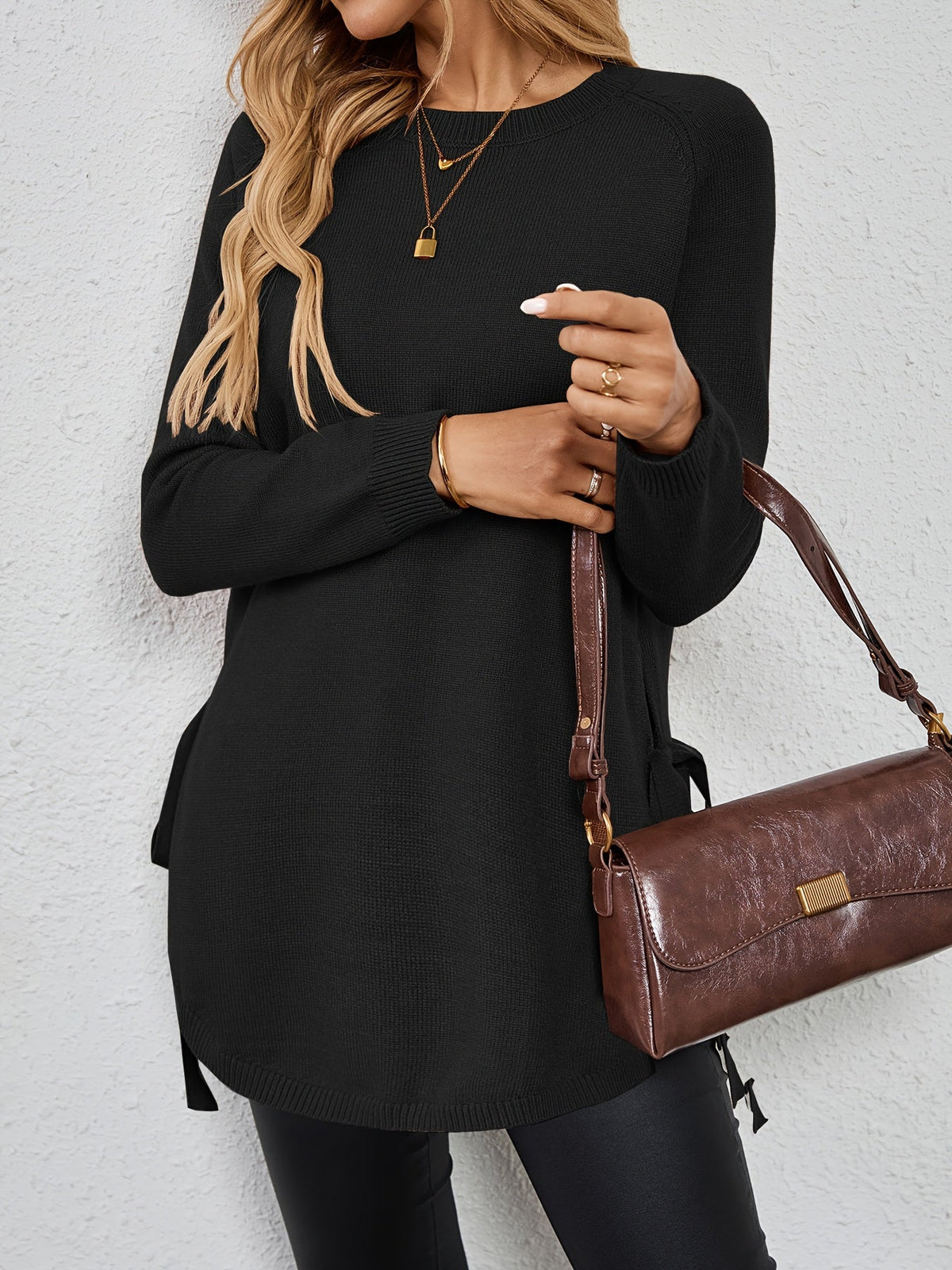 Pullover Damen mit Langarm und seitlichen Schlitzen - 26 - Jasminaboutique.com