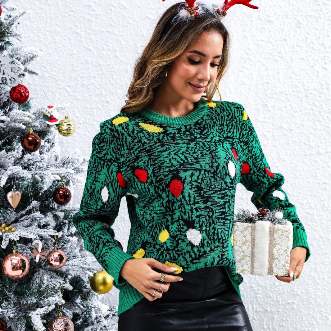 Weihnachtspullover Damen mit lustigem Baumdesign und langen Ärmeln - 3 - Jasminaboutique.com