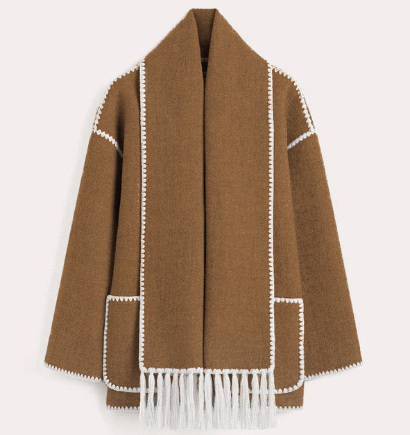Wickeljacke Damen mit Stehkragen und Fransen - 3 - Jasminaboutique.com