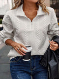 Pullover Damen mit Kragen und halbem Reißverschluss, strukturiert - 1 - Jasminaboutique.com