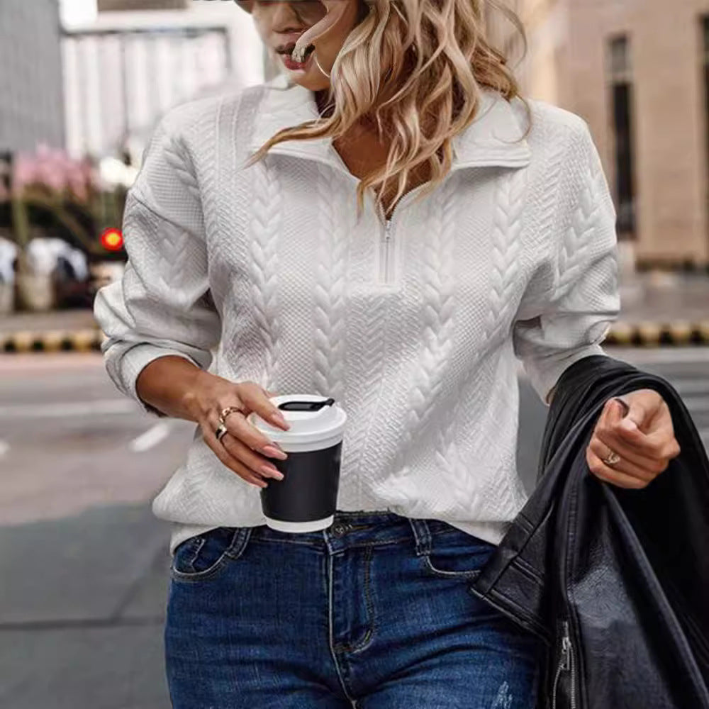 Pullover Damen mit Kragen und halbem Reißverschluss, strukturiert - 4 - Jasminaboutique.com