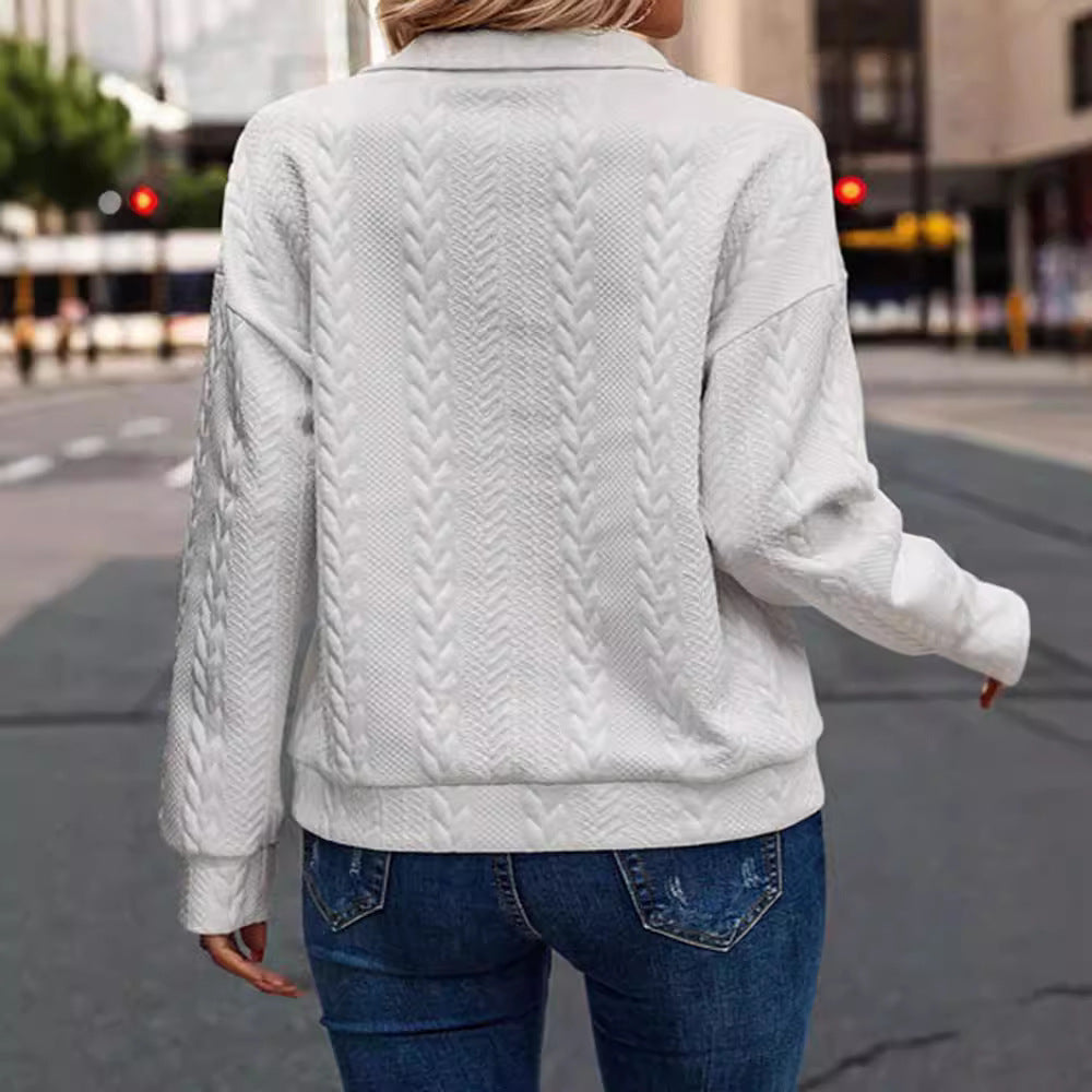 Pullover Damen mit Kragen und halbem Reißverschluss, strukturiert - 5 - Jasminaboutique.com