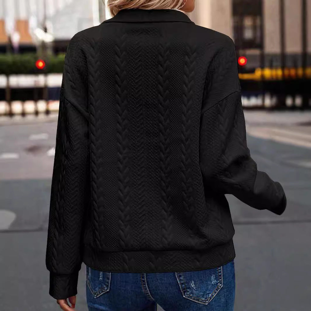Pullover Damen mit Kragen und halbem Reißverschluss, strukturiert - 7 - Jasminaboutique.com