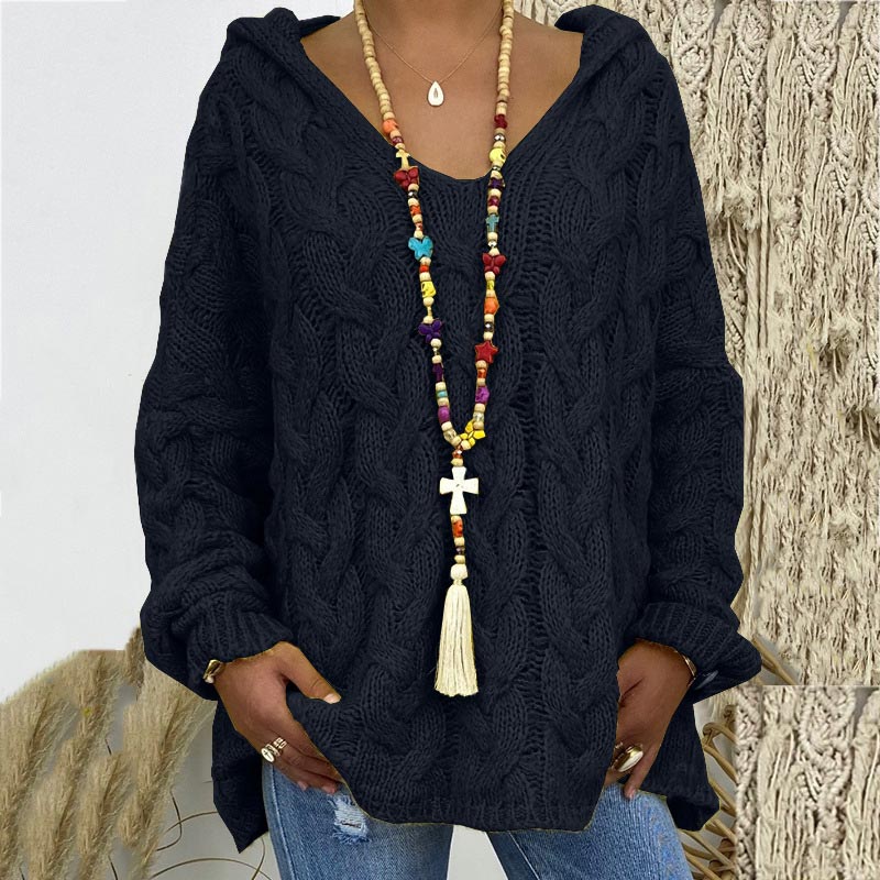Pullover Damen mit Kapuze und V-Ausschnitt in verschiedenen Farben - 4 - Jasminaboutique.com