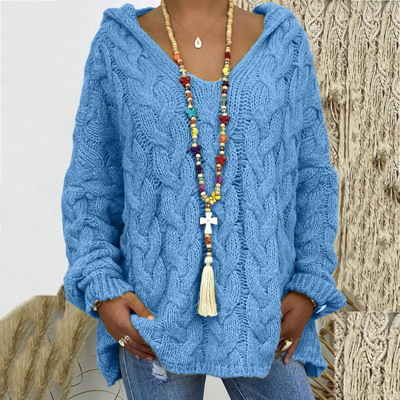 Pullover Damen mit Kapuze und V-Ausschnitt in verschiedenen Farben - 9 - Jasminaboutique.com