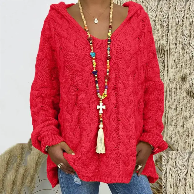 Pullover Damen mit Kapuze und V-Ausschnitt in verschiedenen Farben - 11 - Jasminaboutique.com