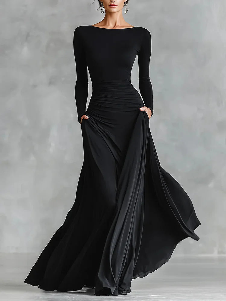 Maxikleid Damen mit Taillierung und schmalem Schnitt - 1 - Jasminaboutique.com