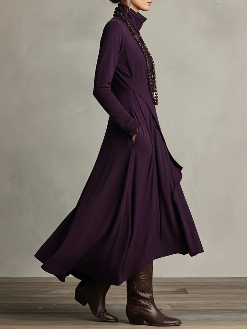 Maxikleid Damen mit Hochkragen und asymmetrischem Schnitt - 4 - Jasminaboutique.com