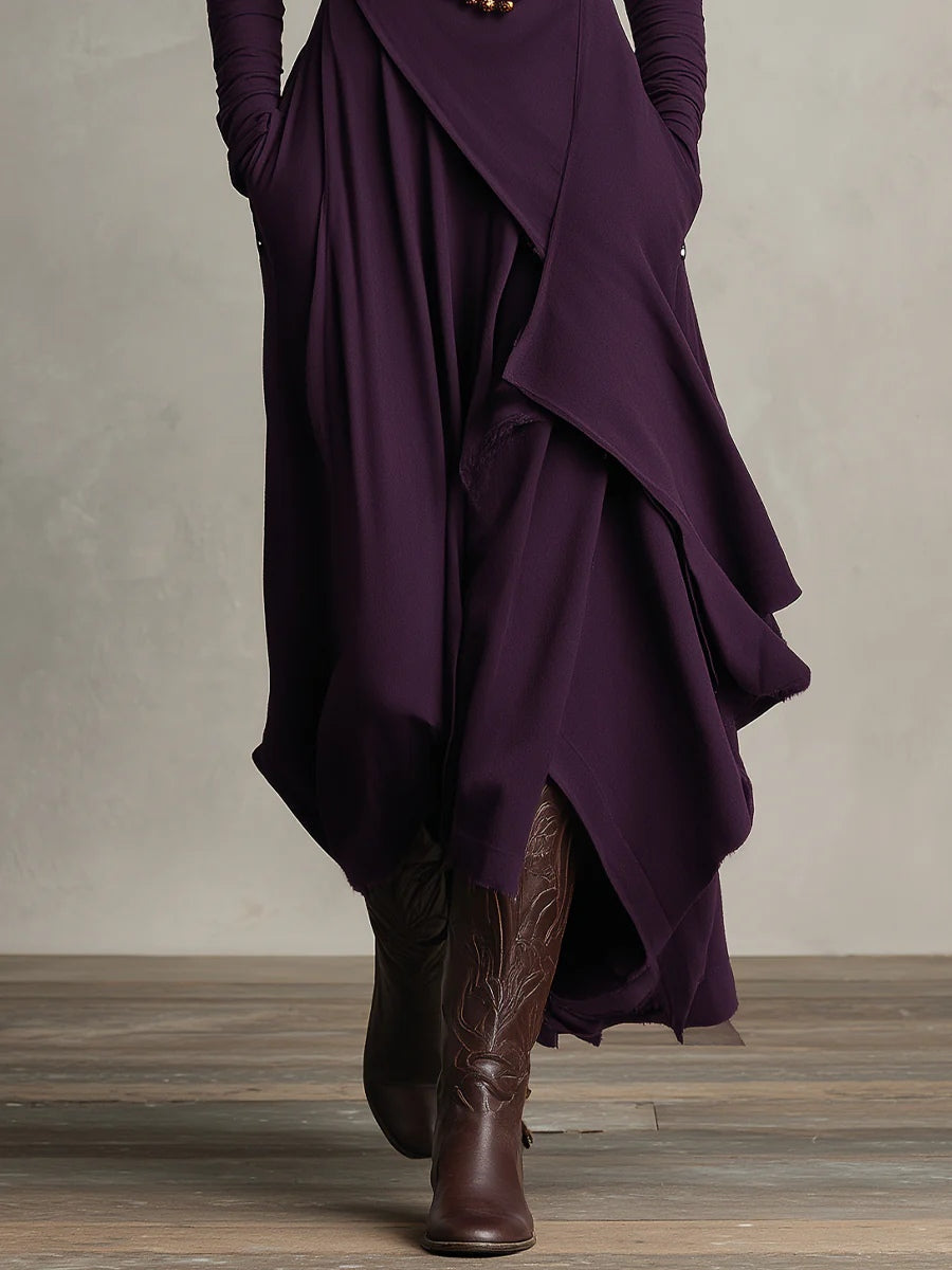 Maxikleid Damen mit Hochkragen und asymmetrischem Schnitt - 6 - Jasminaboutique.com