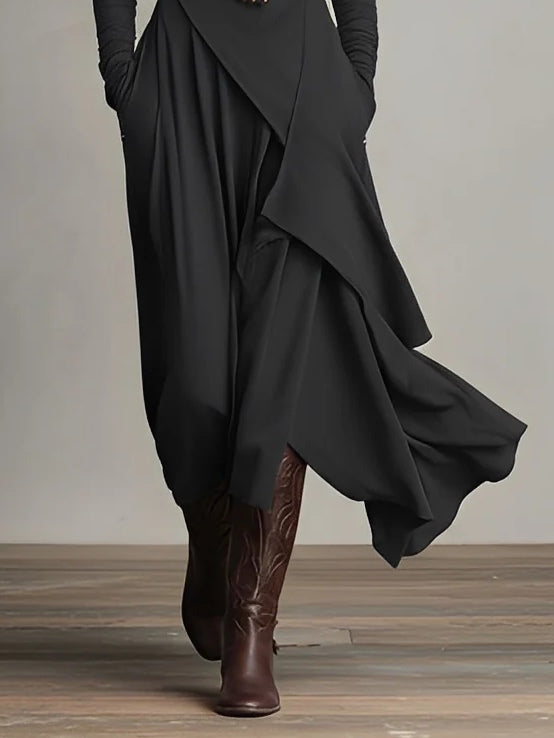Maxikleid Damen mit Hochkragen und asymmetrischem Schnitt - 8 - Jasminaboutique.com