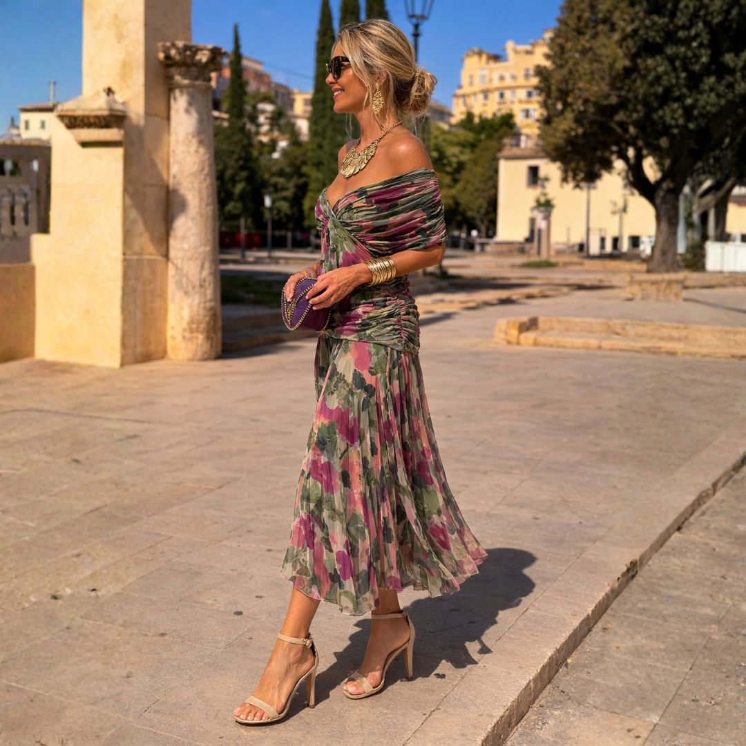 Maxikleid Damen mit Wickeloptik und V-Ausschnitt - 4 - Jasminaboutique.com