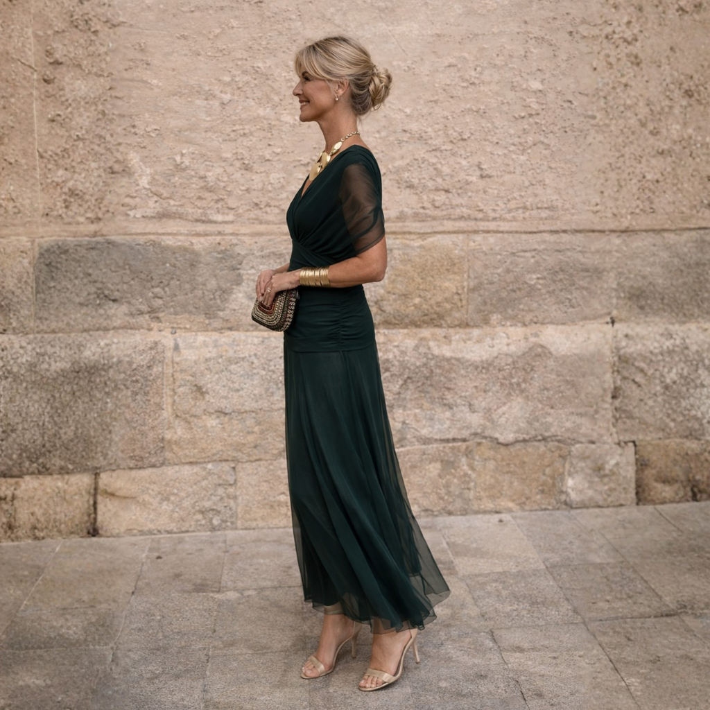 Maxikleid Damen mit Wickeloptik und V-Ausschnitt - 9 - Jasminaboutique.com