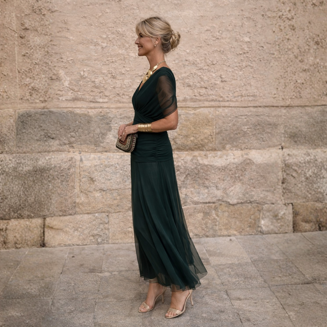 Maxikleid Damen mit Wickeloptik und V-Ausschnitt - 9 - Jasminaboutique.com