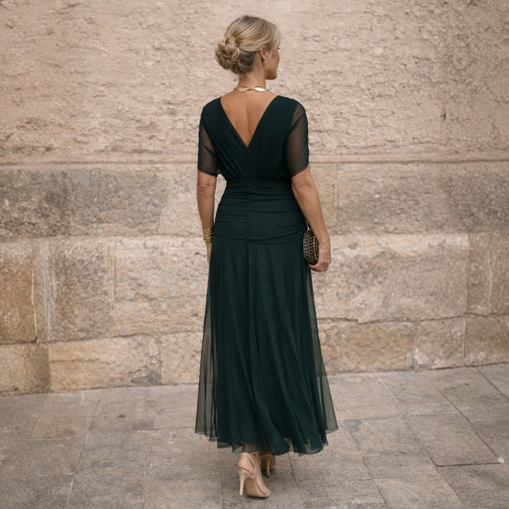 Maxikleid Damen mit Wickeloptik und V-Ausschnitt - 10 - Jasminaboutique.com