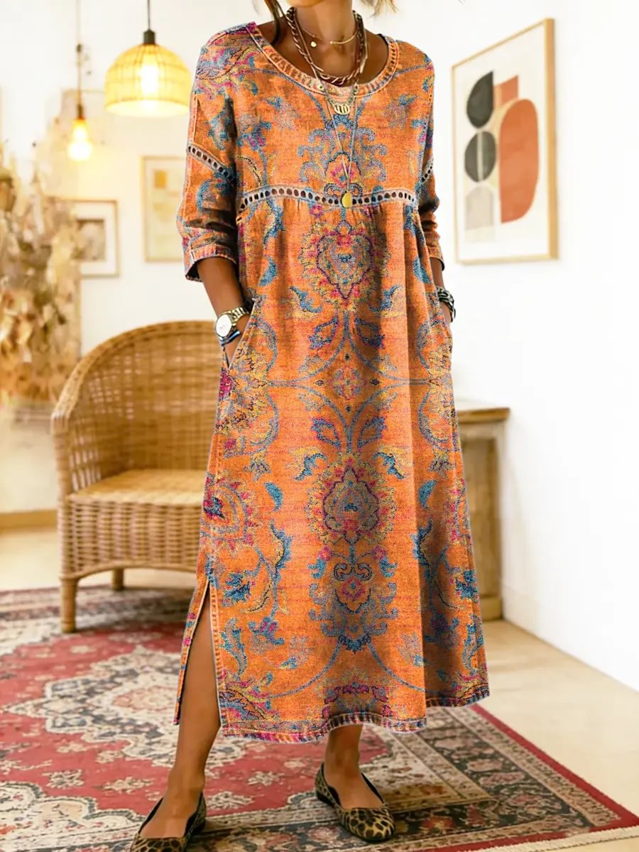 Maxikleid Damen mit floralem Muster und seitlichen Schlitzen - 1 - Jasminaboutique.com
