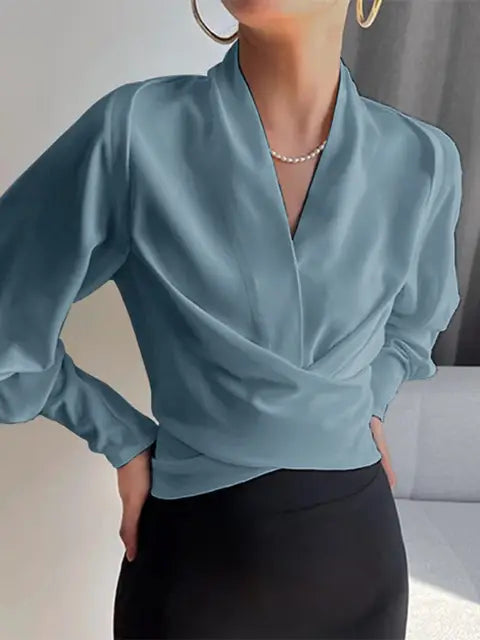 Bluse Damen mit Wickeloptik und eleganten Puffärmeln - 1 - Jasminaboutique.com