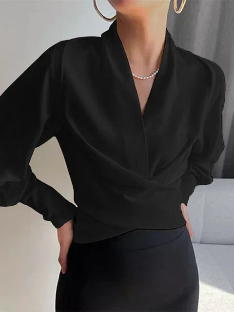 Bluse Damen mit Wickeloptik und eleganten Puffärmeln - 3 - Jasminaboutique.com