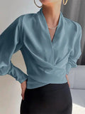 Bluse Damen mit Wickeloptik und eleganten Puffärmeln - 4 - Jasminaboutique.com
