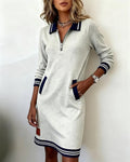 Sportliches Hemdblusenkleid Damen mit Reißverschluss und Taschen - 1 - Jasminaboutique.com