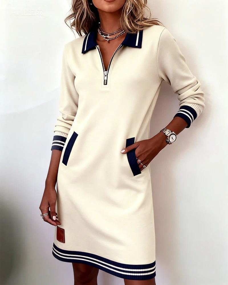 Sportliches Hemdblusenkleid Damen mit Reißverschluss und Taschen - 2 - Jasminaboutique.com