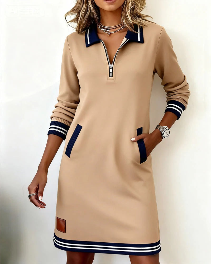 Sportliches Hemdblusenkleid Damen mit Reißverschluss und Taschen - 3 - Jasminaboutique.com