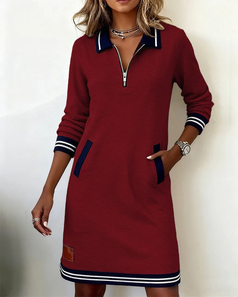 Sportliches Hemdblusenkleid Damen mit Reißverschluss und Taschen - 6 - Jasminaboutique.com