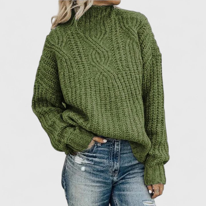 Pullover Damen mit Stehkragen und Kabelstrick-Design - 1 - Jasminaboutique.com