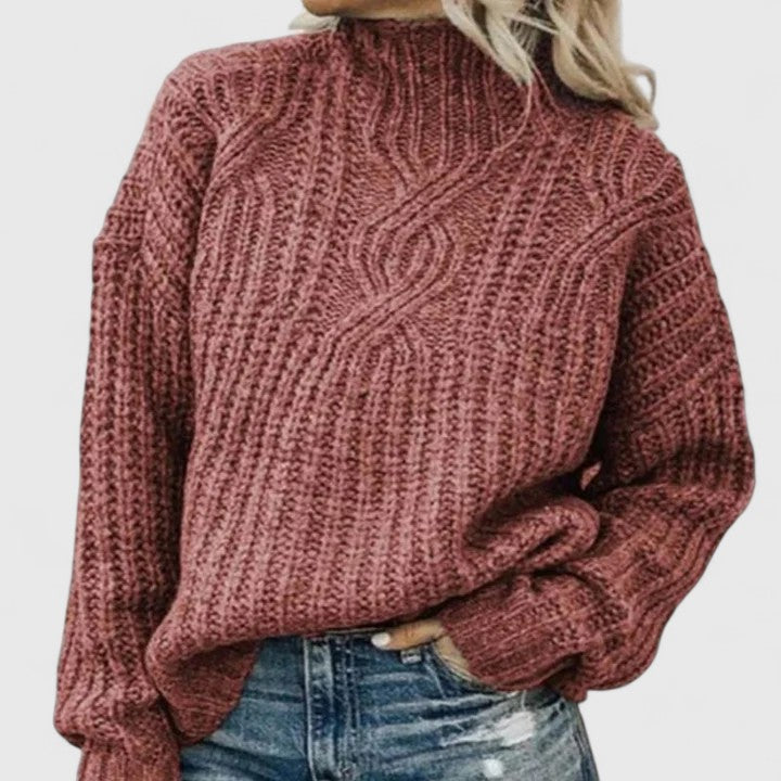 Pullover Damen mit Stehkragen und Kabelstrick-Design - 2 - Jasminaboutique.com