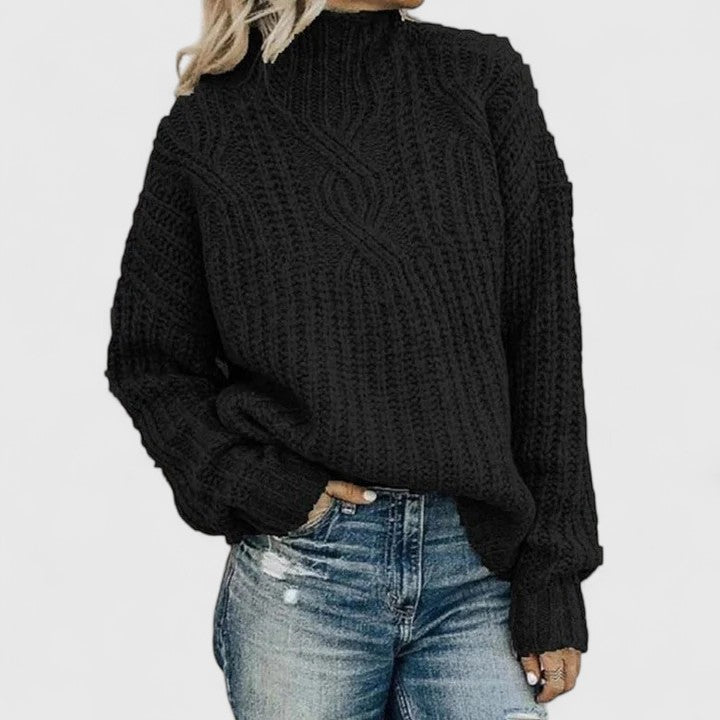 Pullover Damen mit Stehkragen und Kabelstrick-Design - 3 - Jasminaboutique.com