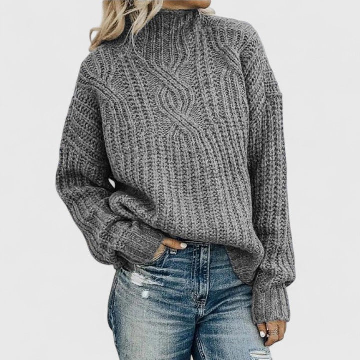 Pullover Damen mit Stehkragen und Kabelstrick-Design - 4 - Jasminaboutique.com