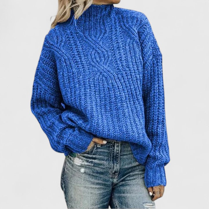 Pullover Damen mit Stehkragen und Kabelstrick-Design - 5 - Jasminaboutique.com