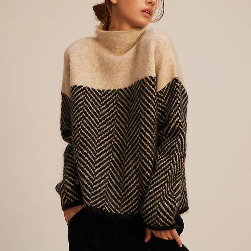 Pullover Damen mit Stehkragen und Chevron-Muster - 2 - Jasminaboutique.com