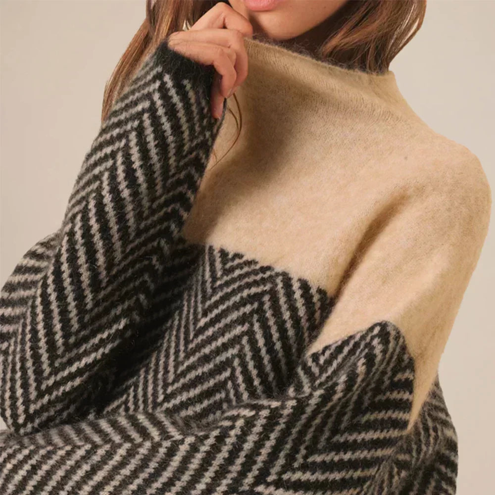 Pullover Damen mit Stehkragen und Chevron-Muster - 5 - Jasminaboutique.com