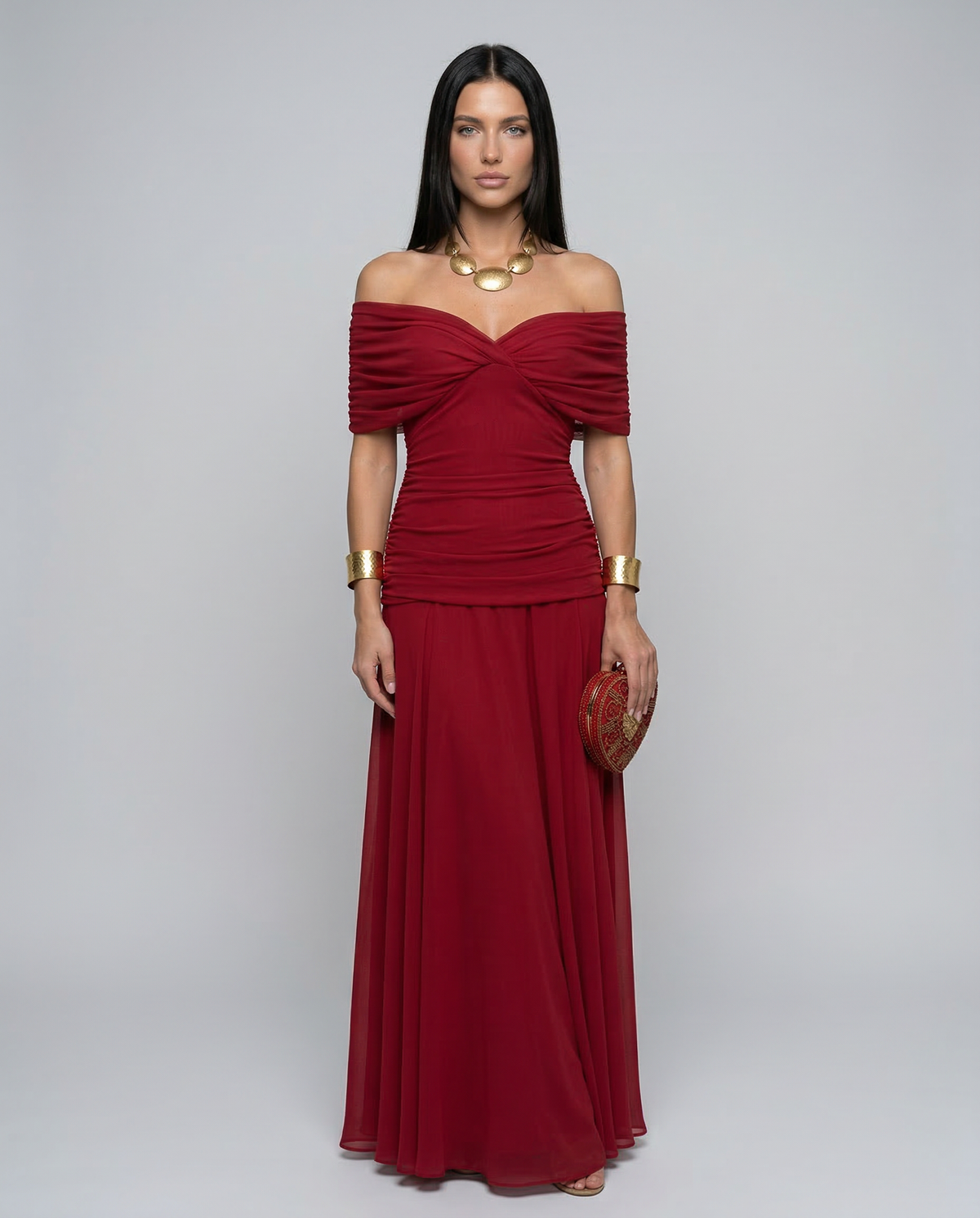 Abendkleid Damen mit Wickeloptik und V-Ausschnitt - 1 - Jasminaboutique.com