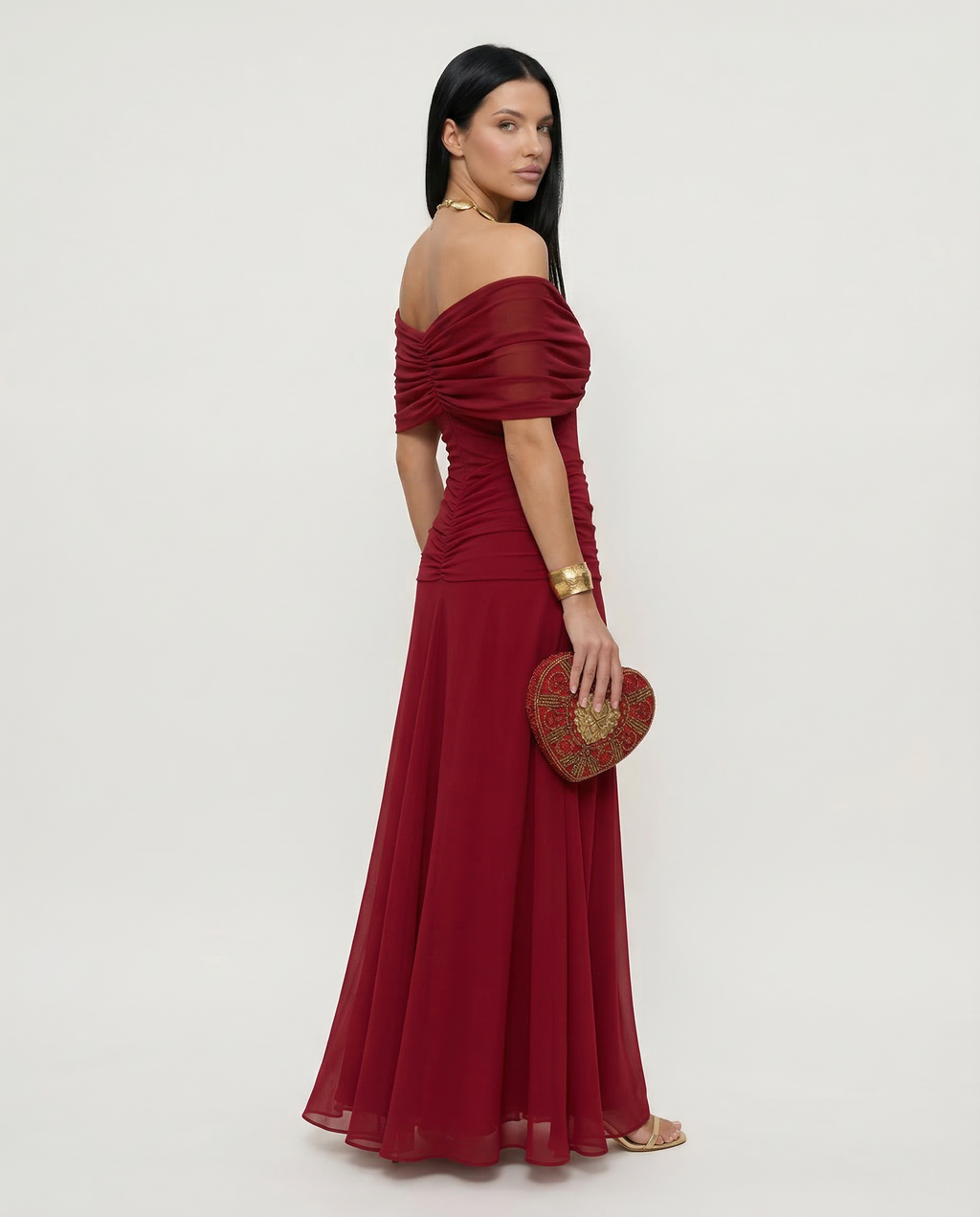 Abendkleid Damen mit Wickeloptik und V-Ausschnitt - 2 - Jasminaboutique.com
