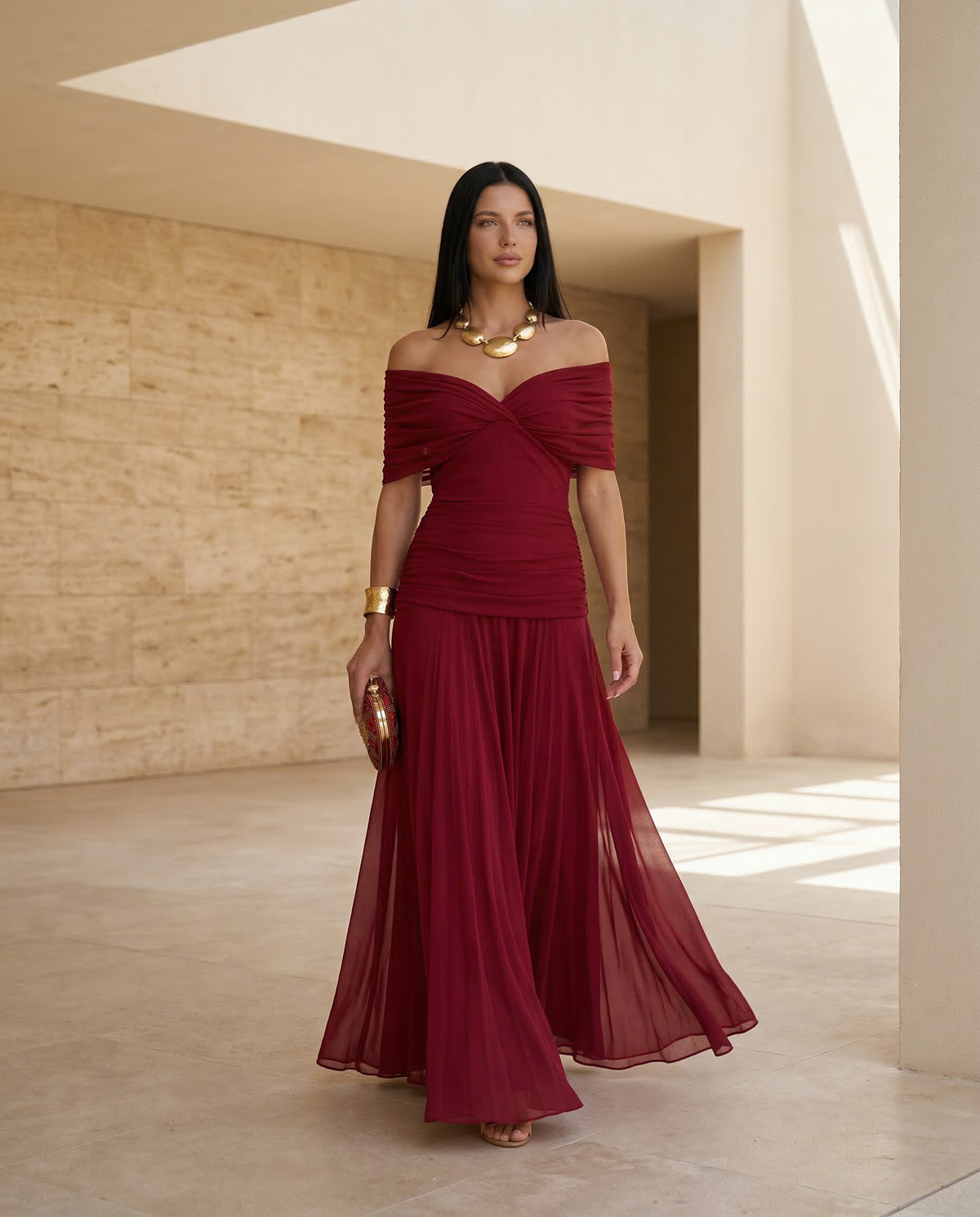 Abendkleid Damen mit Wickeloptik und V-Ausschnitt - 3 - Jasminaboutique.com